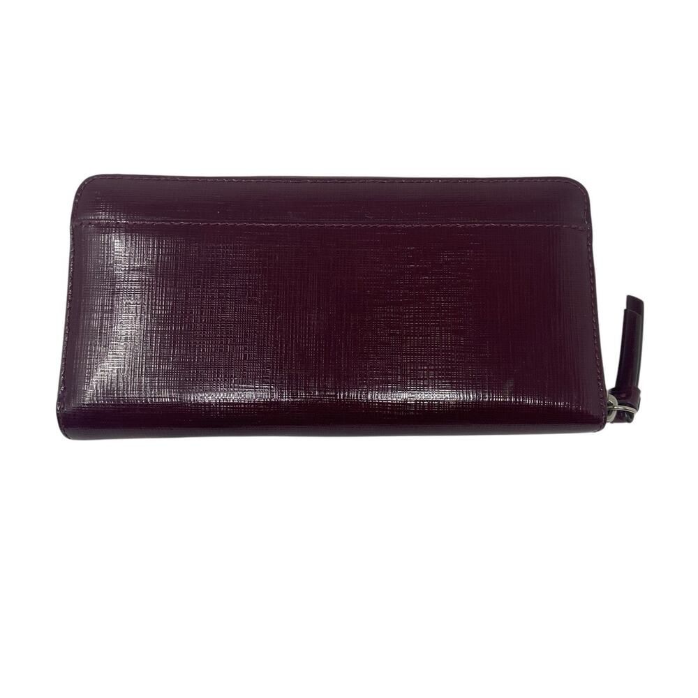 Coach Darcy Burgundy Grosgrain Leather Bow Accordion Zip-Around Wallet Org $275 - Picture 2 of 9
